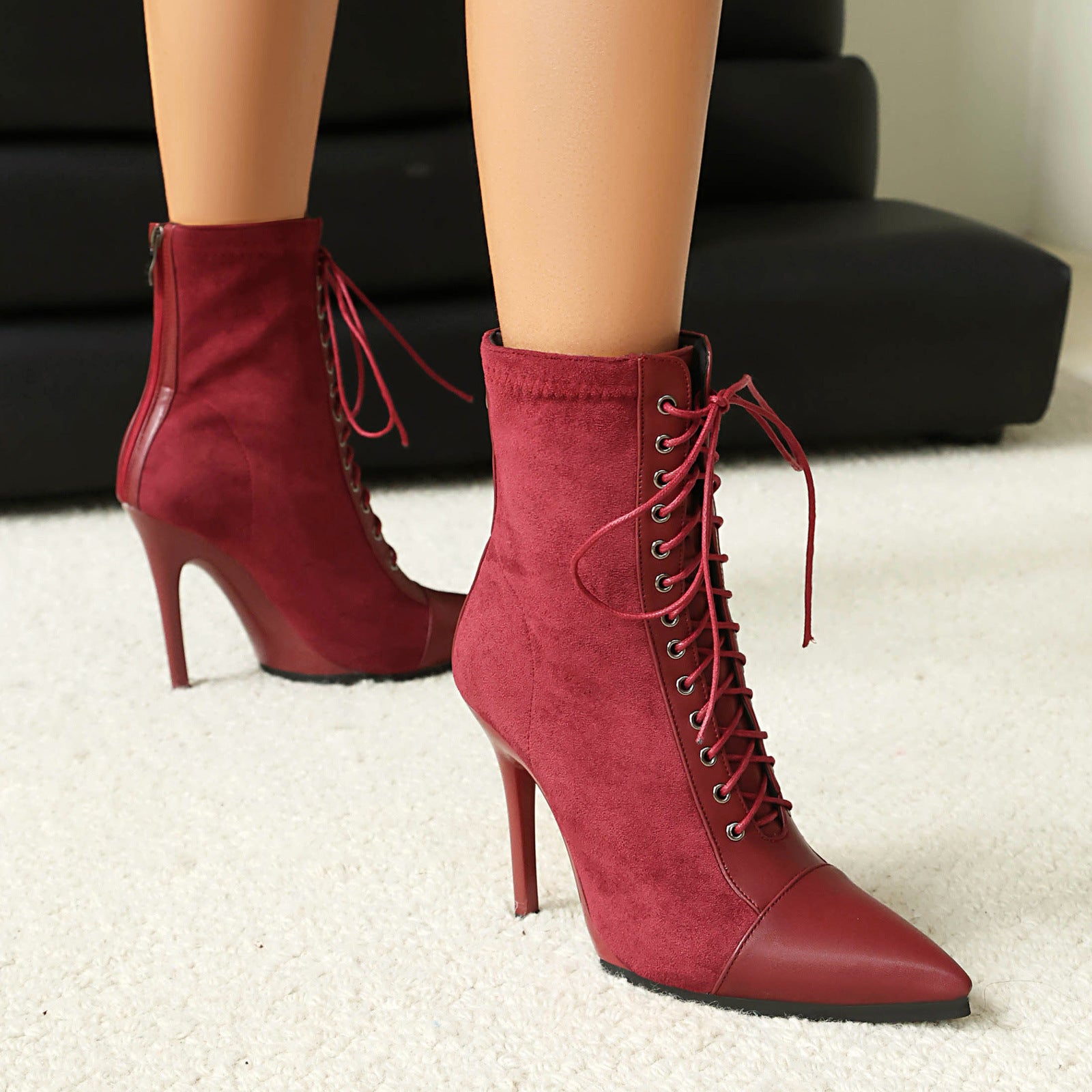 New Drawstring Patchwork European And American Women's Boots Short Pointed Knight Boots