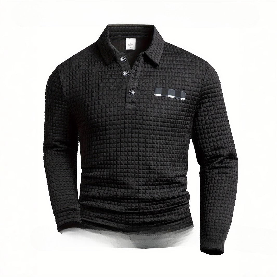 Trendy Casual All-matching Printed Long Sleeve Waffle Polo Sweater