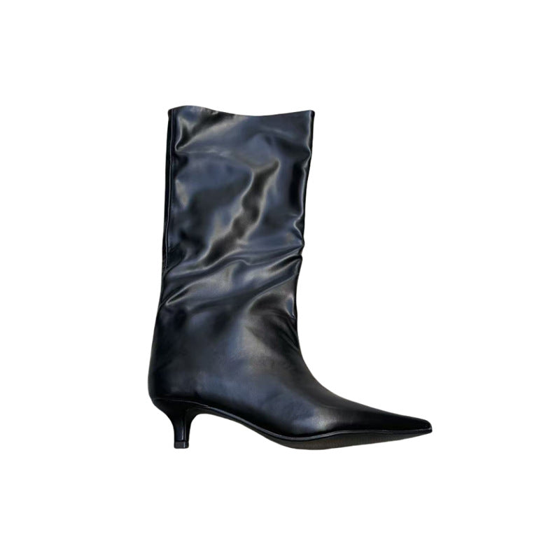 Women's Solid Color Fashion All-match Outer Wear High Tube Pointed Boots