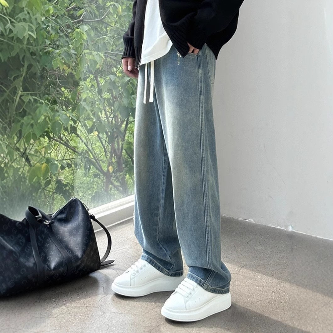 Spring And Summer Straight Loose Men's Pants High Street Washing