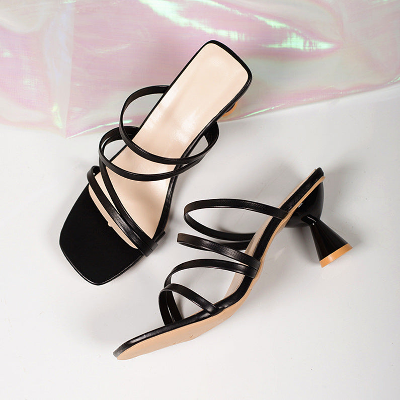 Plus-size Fish-mouth Fashionable Square-toe Stiletto-heeled Outdoor Sandals For Women