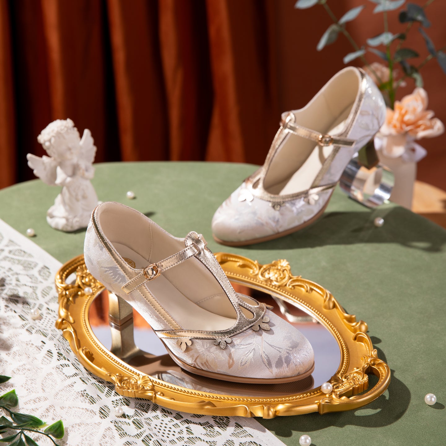 Retro Velvet V Neck Platform Heels With Double Color Petal Decoration Delicate Stiletto Flats With Two-color Option Elegant Party And Daily Wear Women S Shoes Comfortable And Versatile Everyday Fla