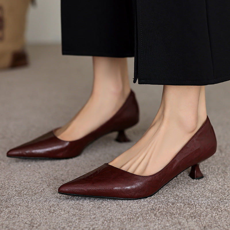 Women's Solid Color French Pointed-toe Mid Heel Shoes
